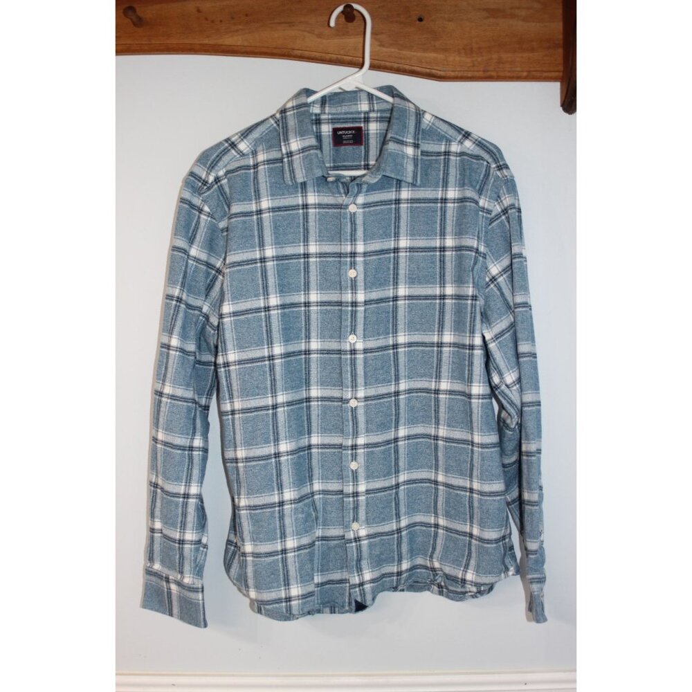 Untuckit Mens Blue & White Plaid Long Sleeve Button-Down Shirt X-Large Regular F
